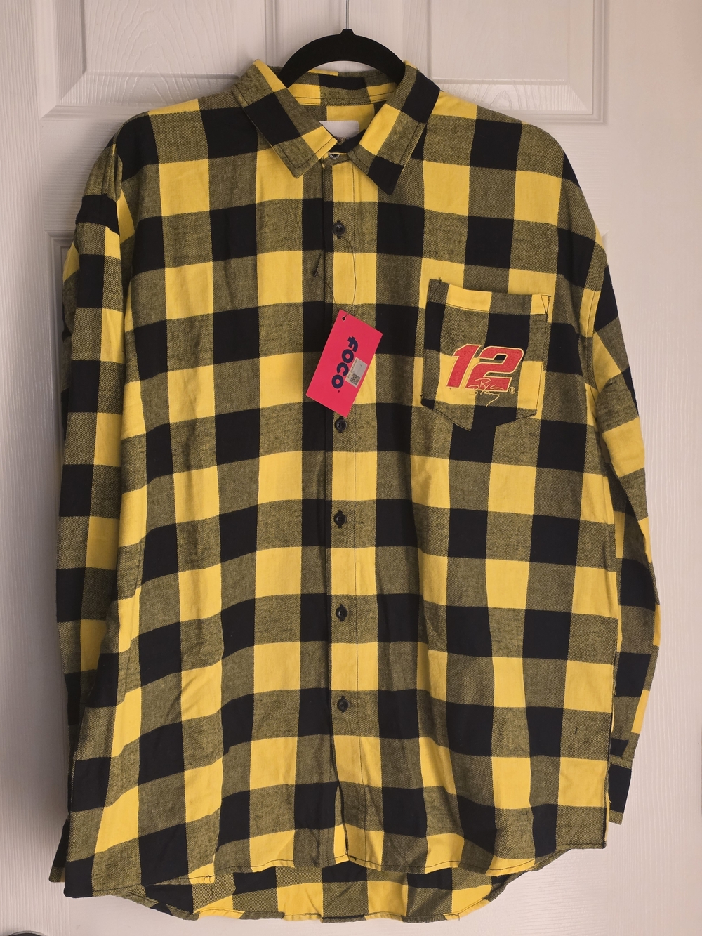Nascar Yellow and Black Plaid Button-Down Shirt